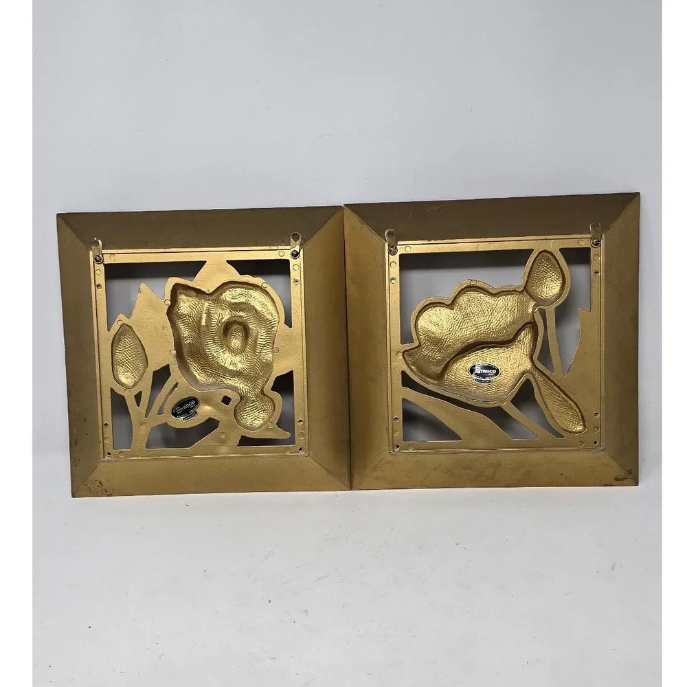 Vtg Syroco Hollywood Regency wall hanging plaques set of 2 flower mid century